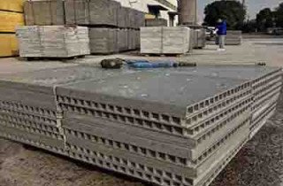 Finished FRP grating panels prepared for export.