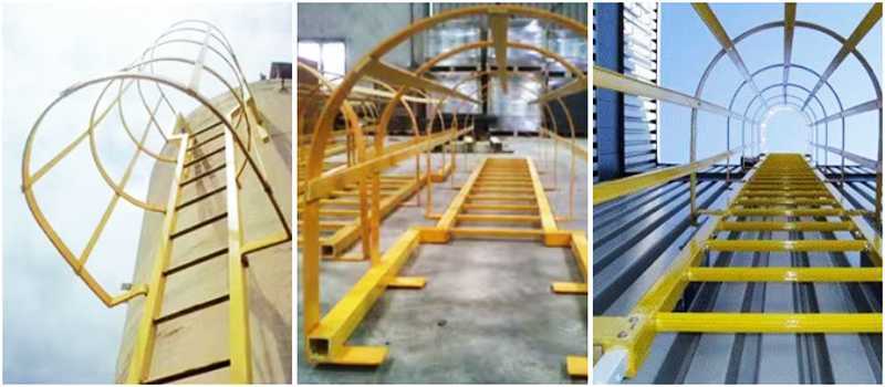 FRP GRP fiberglass cage ladder for fixed vertical access in industrial facilities