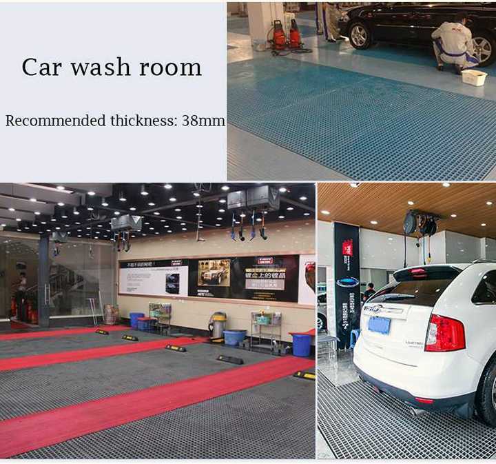 Fiberglass Car Wash Grating Installed in Carwash Room for Enhanced Durability and Efficient Drainage in High-Traffic Environments.