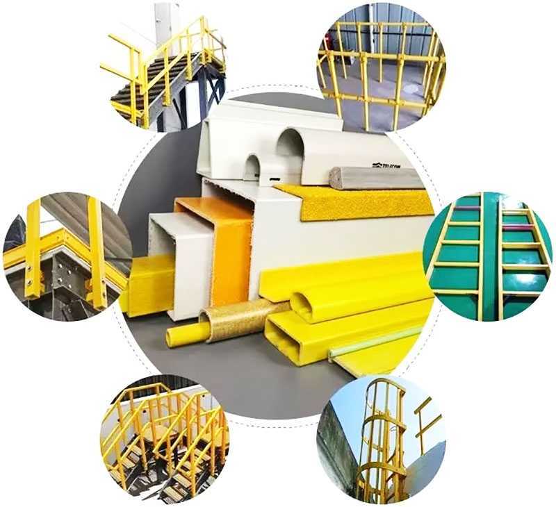 Fiberglass pultruded profiles used in structural framing and equipment support applications